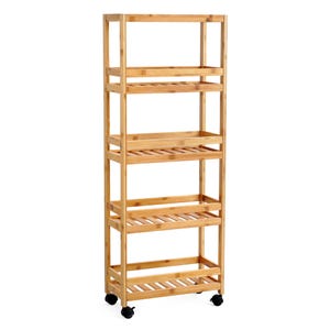 Bamboo Slim Storage Cart with Wheels (5-Tier)