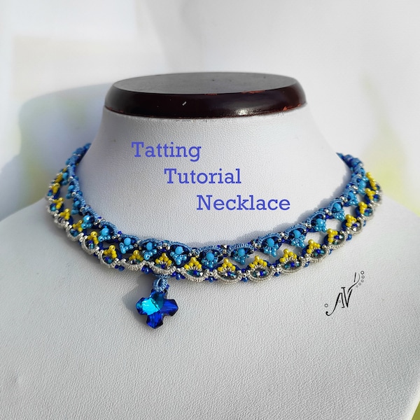 Digital PDF Tatting tutorial Necklace. Pattern step by step How To. Master Class. Lace Jewelry. Frivolite shuttle.