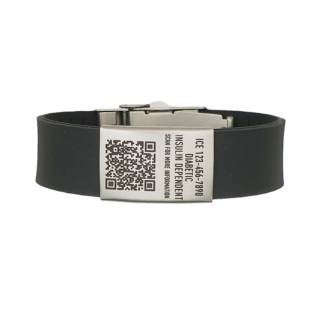 Medical Alert Bracelet QR Code Men Silicone Wristband Custom Etsy
