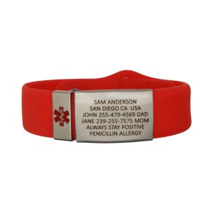 Runner ID Medical Alert Bracelet Silicone Wristband Custom ID Pin and Tuck Attachment