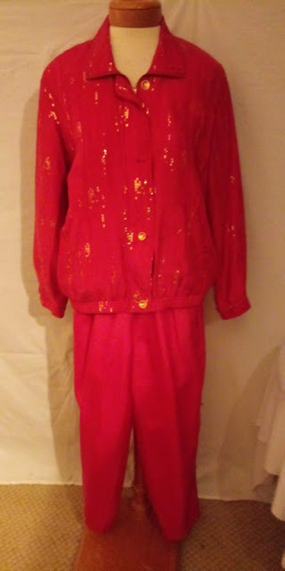 Vintage 80s Murals Silk Pantsuit