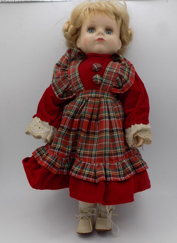 porcelain doll red velvet dress