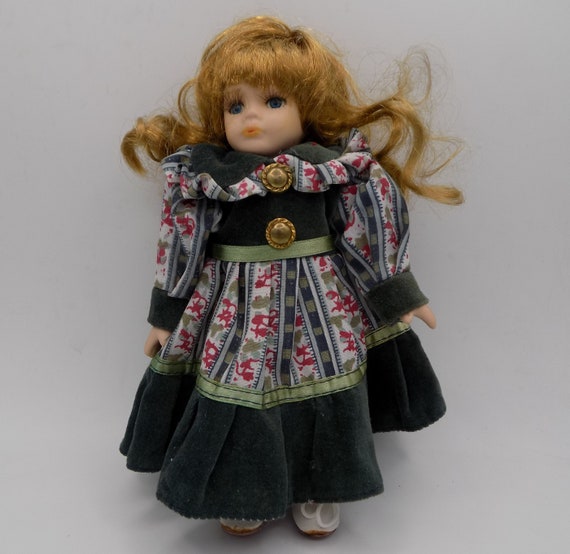 Vintage Doll porcelain Doll green Velvet Dress blonde Doll vintage Object collectible 20 Cm year 50 rare Doll Etsy UK
