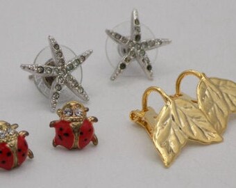 Lot de trois Boucles d'oreilles,clous et clips,boucles vintage,cadeau vintage,bijoux vintage,Cadeau femme,cadeau fille,bijoux fille