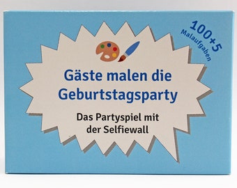 100 Aktionskarten zum Geburtstag, "Gäste malen die Geburtstagsparty", Partyspiel mit kreativen Malaufgaben, Geburtstagsgeschenk