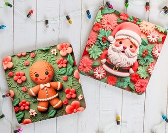 Sottobicchieri natalizi 3D Babbo Natale, renna, omino di pan di zenzero, albero di Natale