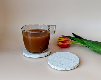 Round Neutral Coasters - Set of 1, 2 or 4 - Minimalist Home Decor gift for housewarming, durable coasters unique decor