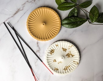 Handmade Round Incense stick holder, Gold White Contemporary gift for a friend, Eco friendly home decor gift for her,  aromatherapy gift