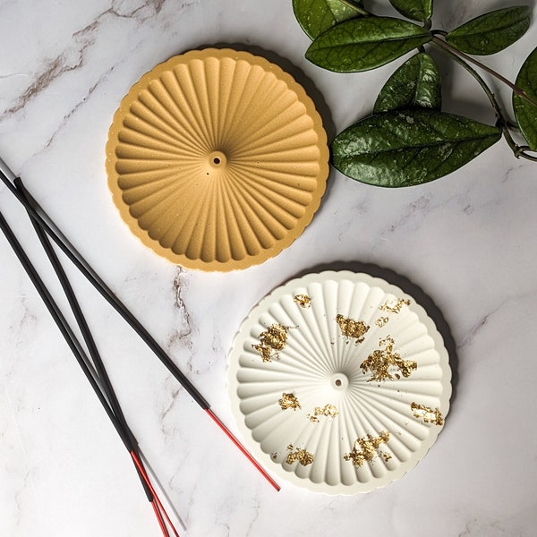 Handmade Round Incense stick holder, Gold White Contemporary gift for a friend, Eco friendly home decor gift for her,  aromatherapy gift