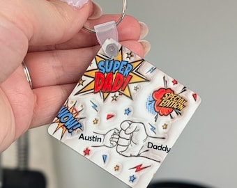 Personalised Super Dad keyring: First bump Keepsake inflated effect up to 5 children