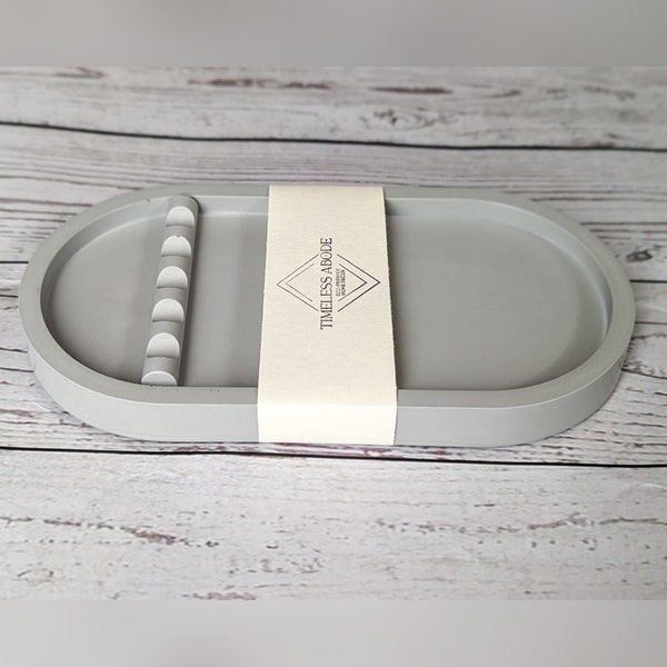 nail tool tray with rest, oval manicure organiser dish for nail or lashes tech gift, aesthetic desk decor pen storage
