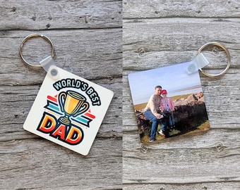 Best Dad Keyring with Photo : Fathers day gift new daddy double sided keychain