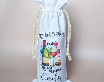 Personalised wine bottle bag - 30th, 40th Birthday drinks gift bag