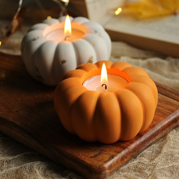 Pumpkin tealight holder for Halloween, Autumn decor pumpkin candle holder, white gold pumpkin decor, pumpkin vintage halloween decoration