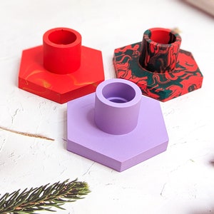 Handmade Christmas Hexagon Candle Stick Holder in Festive Colours, perfect Christmas gift for couples image 2
