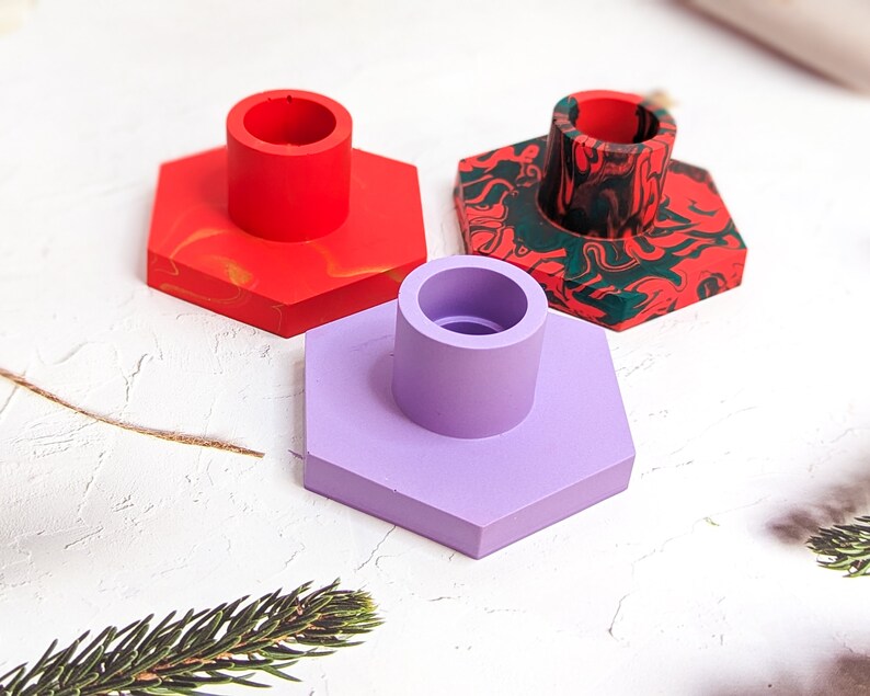 Handmade Christmas Hexagon Candle Stick Holder in Festive Colours, perfect Christmas gift for couples image 2