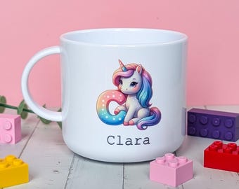 6oz Personalised Unicorn Kids Unbreakable Mug, Custom Name Polymer Toddler Cup