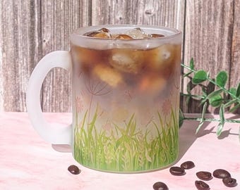 Frosted Butterfly Meadow Mug, 10oz Wildflower Glass Coffee Cup