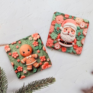 3D Christmas Coaster Set: Santa, Reindeer, Gingerbread Man