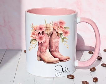 Personalised Cowboy Boots Mug, western cowboy barbie style gift