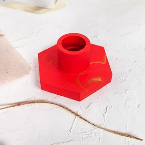 Handmade Christmas Hexagon Candle Stick Holder in Festive Colours, perfect Christmas gift for couples Red/Gold