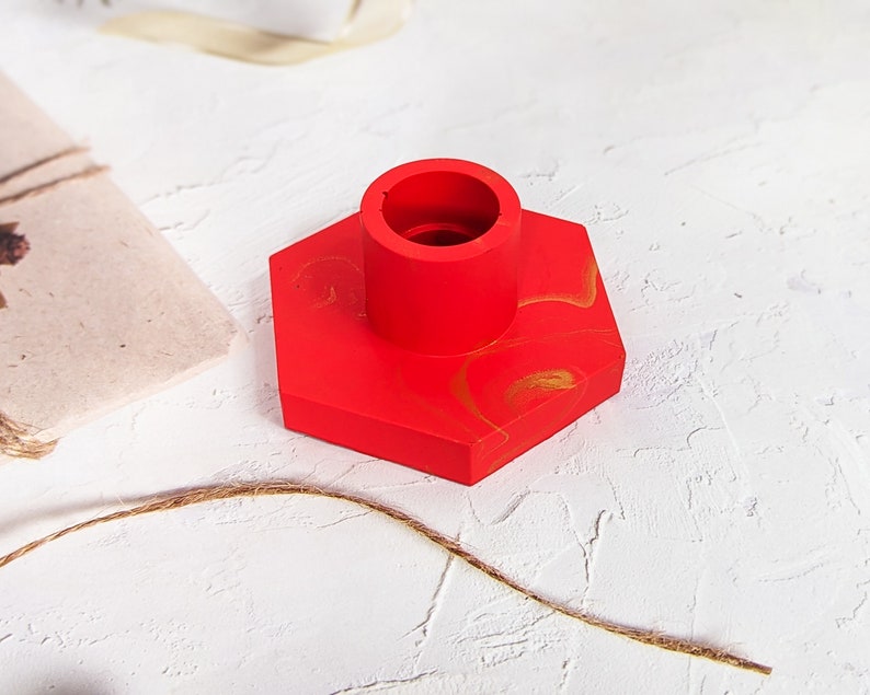 Handmade Christmas Hexagon Candle Stick Holder in Festive Colours, perfect Christmas gift for couples Red/Gold