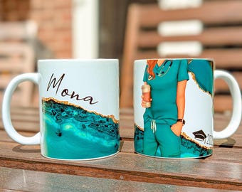 Personalised Nurse Scrubs Coffee Mug: NHS Gift, Nurse Graduation