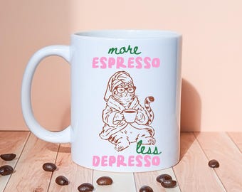 Cute Cat in Robe Mug - 11oz Ceramic - Coffee Lover Gift - 'More Espresso Less Depresso