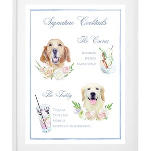 Custom Pet Drink Sign Watercolor Signature Drink Sign Pet Wedding Bar with Dog Signature Cocktail His and Hers Pet Drinks Digital File Only