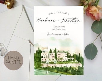 Custom Tuscany Save The Date Illustration, Wedding Personalized Paint Invitation, Watercolor Hand Painted Venue Sketch