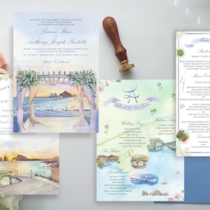 Faire-part de mariage peint à la main, invitation de lieu aquarelle dessinée à la main, papeterie de mariage à destination personnalisée, plan de lieu personnalisé