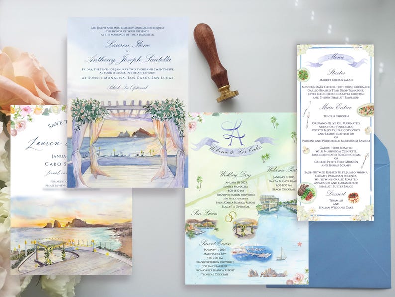 Fully Custom Invitation Set for Destination Wedding: Watercolor Venue ...