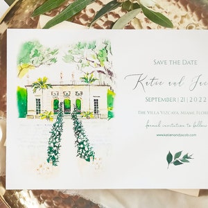 Tarjetas de invitación para guardar la fecha para bodas, invitación para guardar la fecha dibujada a mano con acuarela, ilustración personalizada