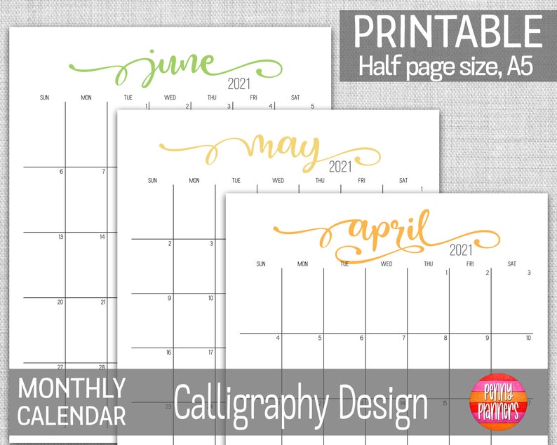 2021 monthly planner calendar set half page a5 printable etsy