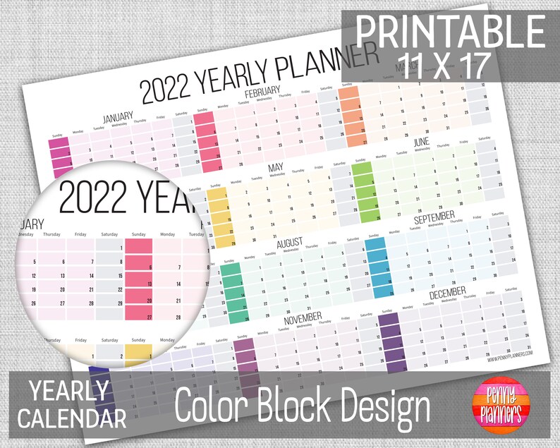 2022-yearly-calendar-11x17-printable-color-block-wall-etsy-israel