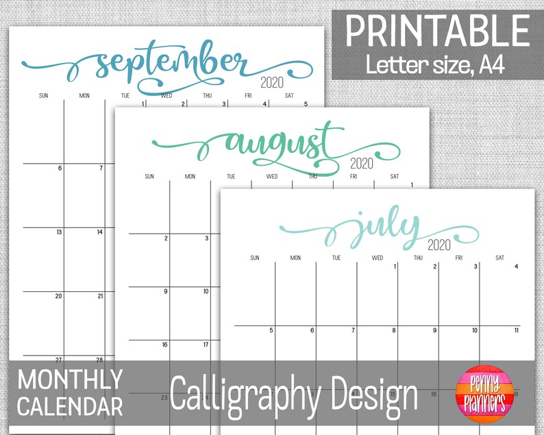 2020 Monthly Planner Calendar Set 8.5X11 A4 Printable | Etsy