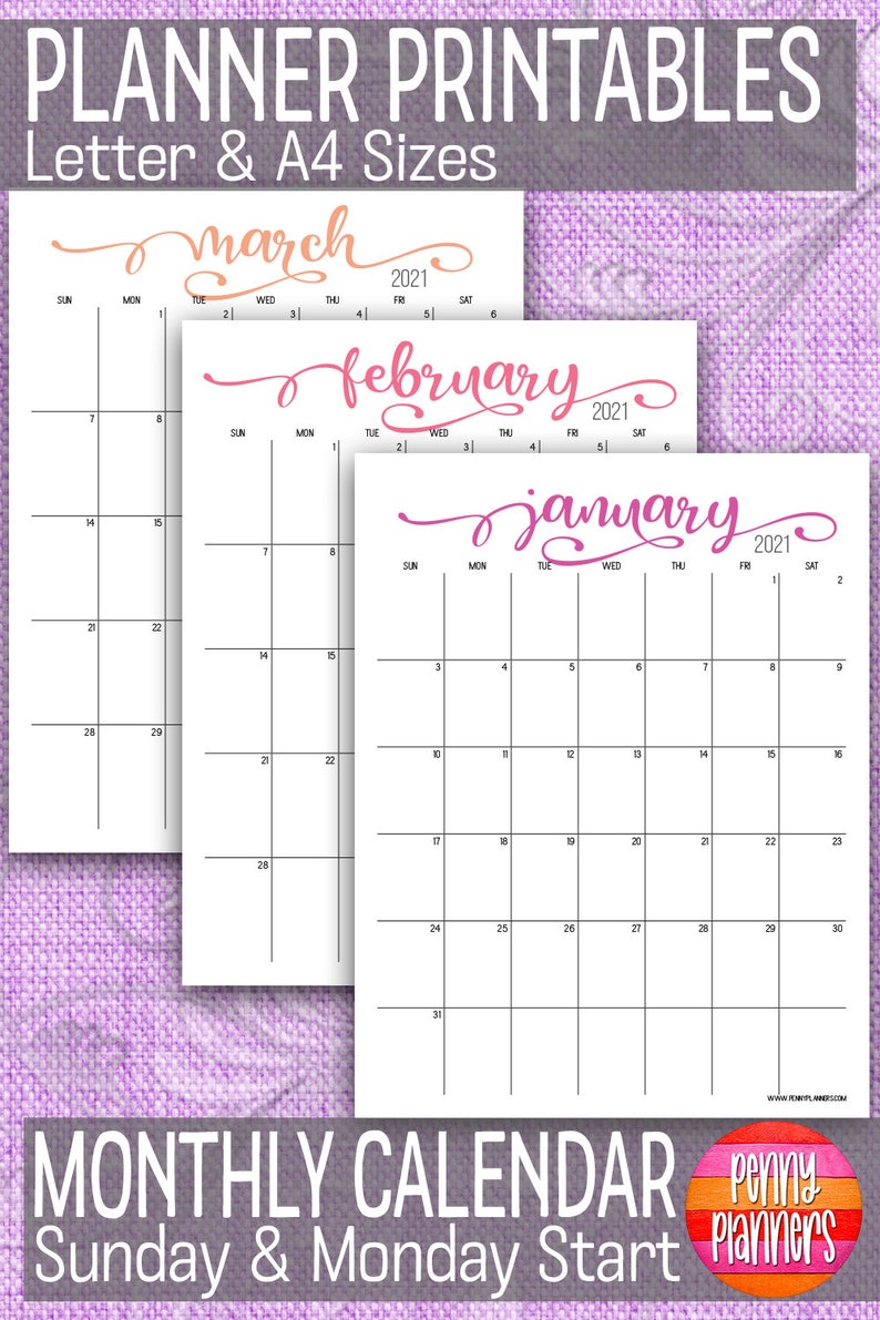 2021 Monthly Planner Calendar Set 8.5X11 A4 Printable | Etsy