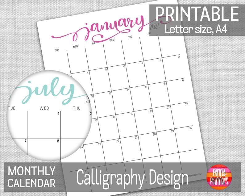 2021 Monthly Planner Calendar Set 8.5X11 A4 Printable Etsy