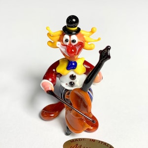 Clown contrebassiste en verre de Murano fait à Venise, lampe au chalumeau