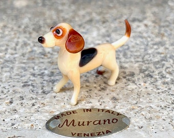 Beagle gift for dog lovers, Murano glass tiny figurine lampworked in Venice with certificate of authenticity