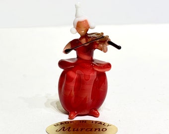 Dame vénitienne jouant du violon. Lampe figurine en verre de Murano à Venise par Umberto Ragazzi