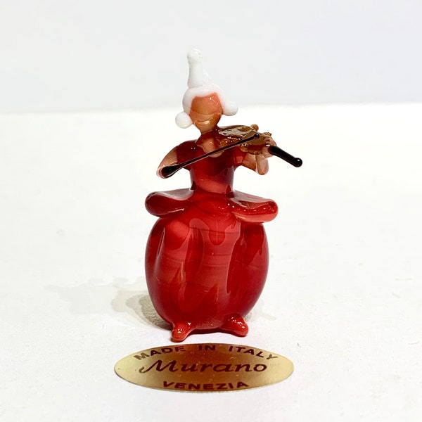 Dame vénitienne jouant du violon. Lampe figurine en verre de Murano à Venise par Umberto Ragazzi