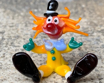 Clown en verre de Murano, mini sculpture travaillée à la lampe à Venise par Umberto Ragazzi OFFRE SPÉCIALE !