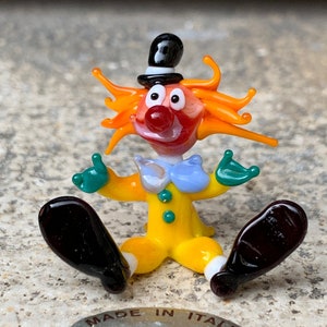 Clown in vetro di Murano, mini scultura lavorata a lume a Venezia da Umberto Ragazzi OFFRE SPÉCIALE !