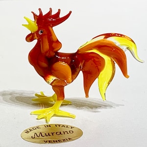 Galo, estatueta de vidro Murano feita em Veneza, estatueta de animal trabalhada em lampwork por Umberto Ragazzi