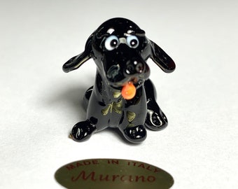 Puppy gift for dog lovers, Murano glass tiny figurine lampworked in Venice by Umberto Ragazzi