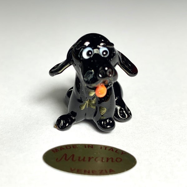 Chiot en verre de Murano fait à Venise, personnalisable pour coloir or langue pendante.