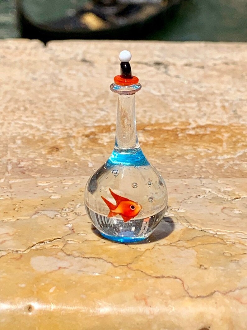 Murano glass tiny Goldfish red fish in a bottle miniature Etsy