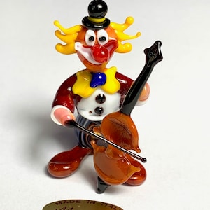 Clown contrebassiste en verre de Murano fait à Venise, lampe au chalumeau image 2