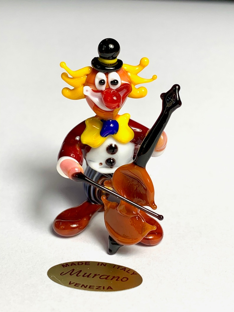 Clown contrebassiste en verre de Murano fait à Venise, lampe au chalumeau image 2